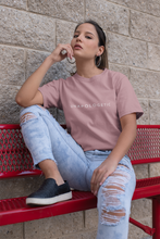 Load image into Gallery viewer, Mauve basic tee. Shop Moxie The Label for empowering tees with powerful and sassy statements. Slow fashion and sweatshop free. Wear it for the perfect oversized t-shirt outfit, tucked in for a bit of prep, or tied up for the cropped look.