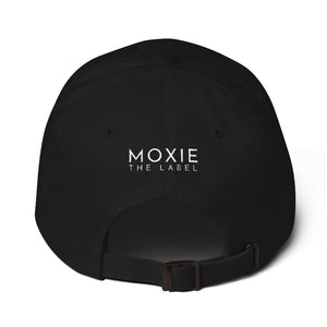 Black embroidered empowering women's statement baseball hat. 'Impact over influence' Ethically made. Still cute AF. [minimalist apparel//sweatshop free]