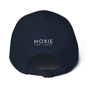 Navy blue embroidered empowering women's statement baseball hat. 'Impact over influence' Ethically made. Still cute AF. [minimalist apparel//sweatshop free]