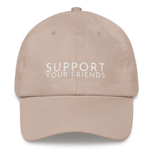 Load image into Gallery viewer, Stone embroidered empowering women&#39;s statement baseball hat. &#39;Support Your Friends&#39; Ethically made. Still cute AF. [minimalist apparel//sweatshop free]