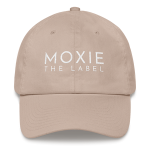 Stone embroidered empowering women's statement baseball hat. 'Moxie The Label' signature design. Ethically made. Still cute AF. [minimalist apparel//sweatshop free]