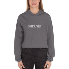 Load image into Gallery viewer, Grey cropped hoodie. Shop Moxie The Label for empowering hoodies with powerful and sassy statements. Slow fashion and sweatshop free. Cropped hoodie perfect for the gym or your airport travel outfit.