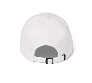 White embroidered empowering women's statement baseball hat. 'Moxie The Label' signature design. Ethically made. Still cute AF. [minimalist apparel//sweatshop free]