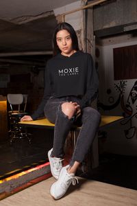 Black cropped hoodie. Shop Moxie The Label for empowering hoodies with powerful and sassy statements. Slow fashion and sweatshop free. Cropped hoodie perfect for the gym or your airport travel outfit.